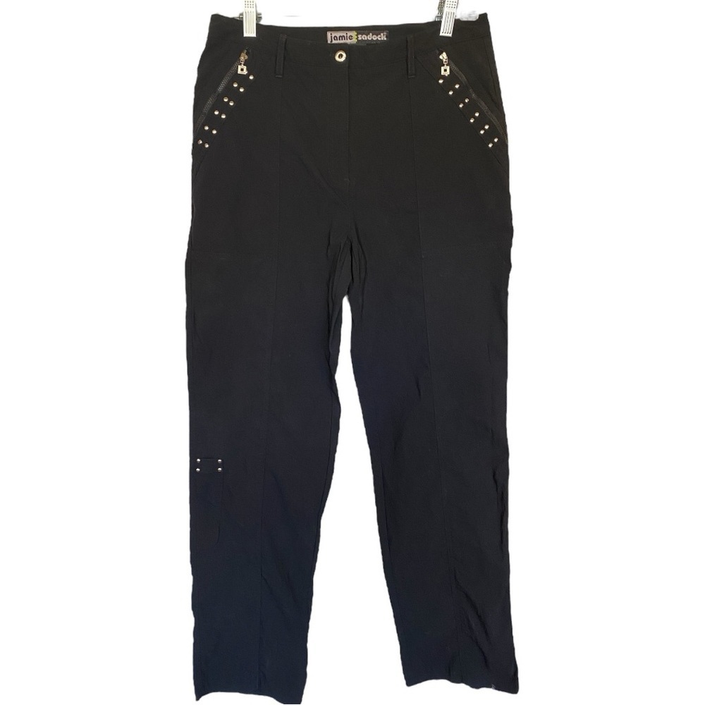 Jamie Sadock Golf Black Pants Silver Metallic Hardware Size 8
